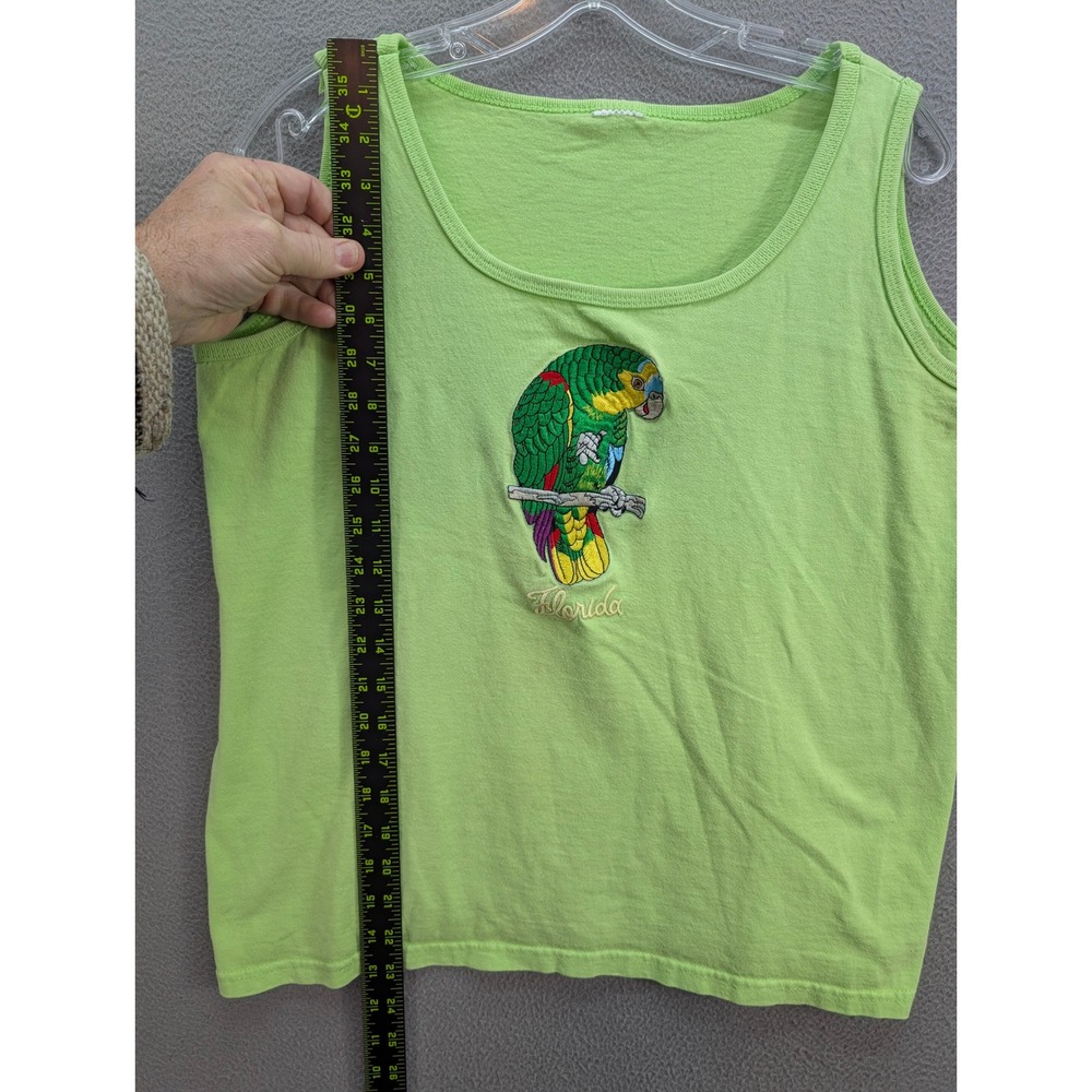 Vintage Florida Parrot Embroidered Tank Top Green Sleeveless Scoop Neck Size L? - Picture 6 of 7